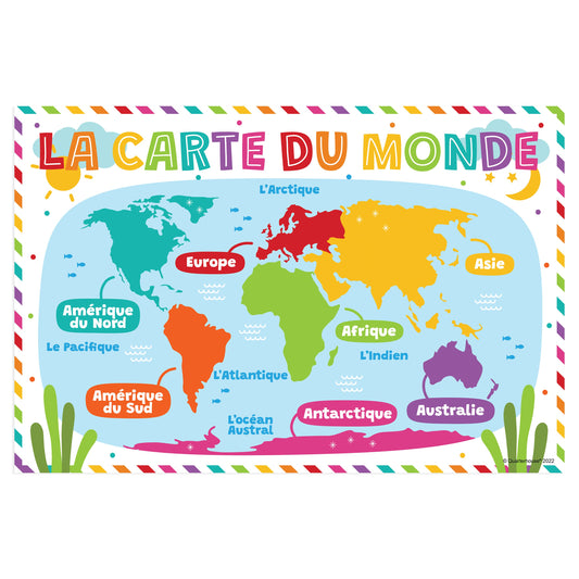Quarterhouse Beginner French - Map of the World Poster, French and ESL Classroom Materials for Teachers