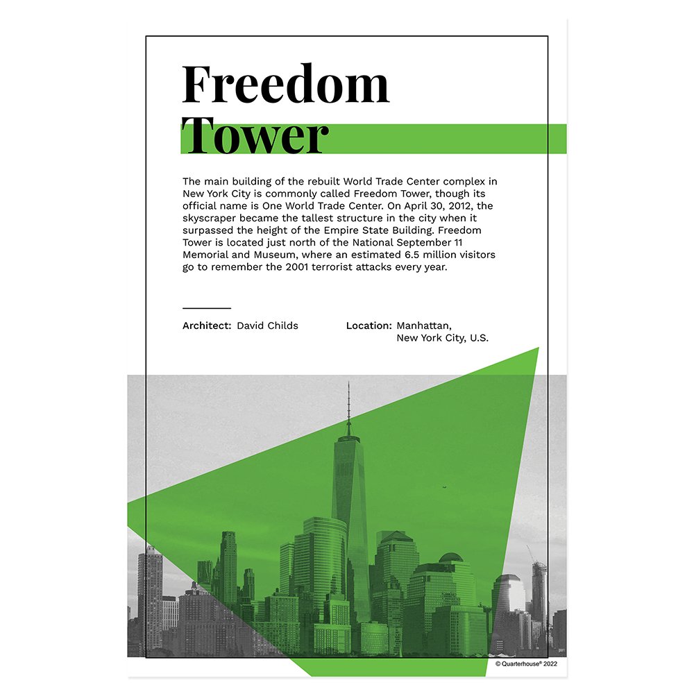 Quarterhouse American Landmarks - Freedom Tower Poster, Social Studies Classroom Materials for Teachers