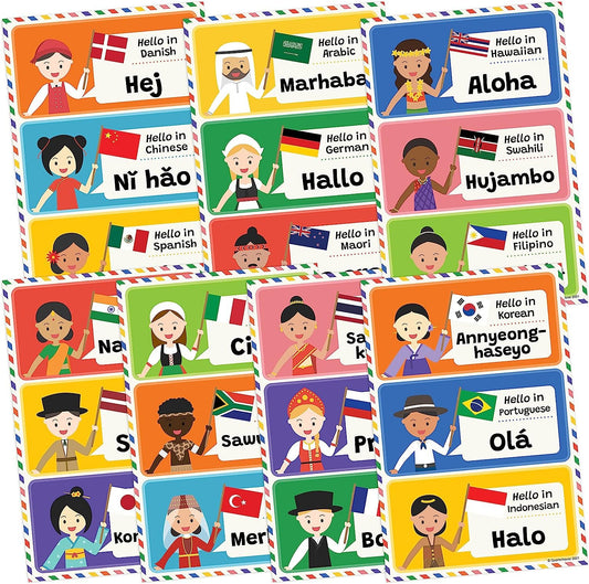 Quarterhouse Hello in 21 Languages Poster Set, Foreign Language - ESL Classroom Learning Materials for K-12 Students and Teachers, Set of 7, 12 x 18 Inches, Extra Durable