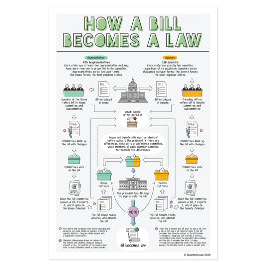 Quarterhouse Illustrated How a Bill Becomes a Law Poster, Social Studies Classroom Materials for Teachers