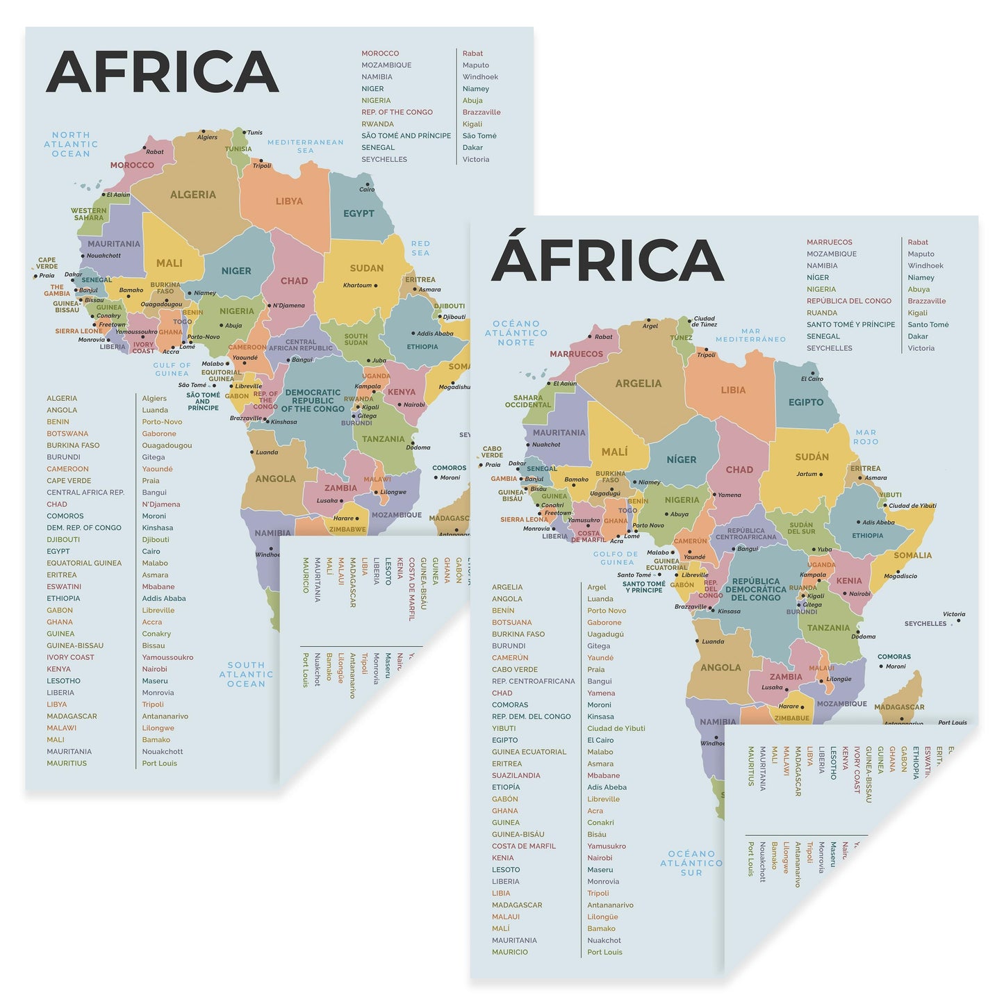 Quarterhouse English-Spanish Educational Map - Africa (África) Poster, Spanish and ESL Classroom Materials for Teachers