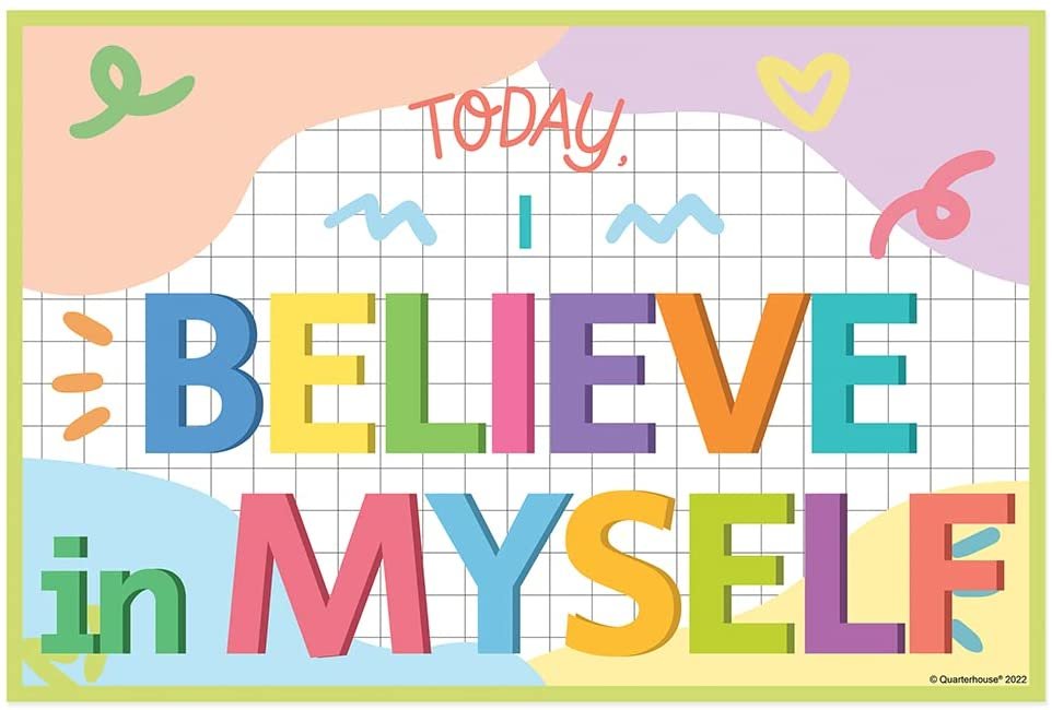 Quarterhouse Positive Affirmations Poster Set, Primary Classroom Learning Materials for K-12 Students and Teachers, Set of 8, 12 x 18 Inches, Extra Durable