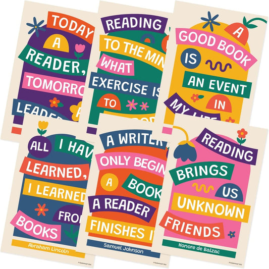 Quarterhouse Reading is Fun Poster Set, English - Language Arts Classroom Learning Materials for K-12 Students and Teachers, Set of 6, 12 x 18 Inches, Extra Durable