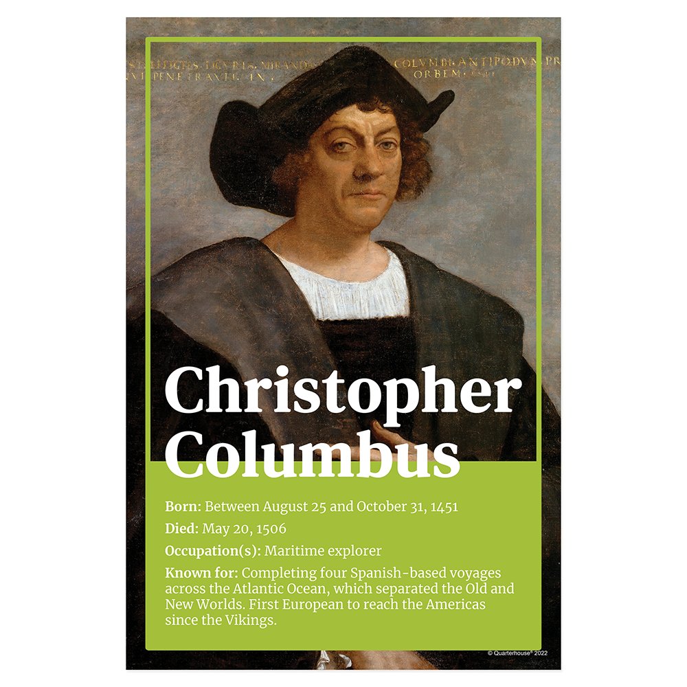 Quarterhouse Explorer Christopher Columbus Biographical Poster, Social Studies Classroom Materials for Teachers