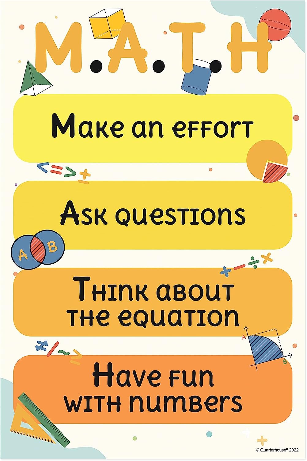 Quarterhouse Science, Math, Social Studies, and English Motivational Poster Set, Elementary Classroom Learning Materials for K-12 Students and Teachers, Set of 4, 12 x 18 Inches, Extra Durable