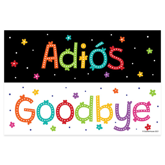 Quarterhouse Spanish Words - 'Adios' Poster, Spanish and ESL Classroom Materials for Teachers