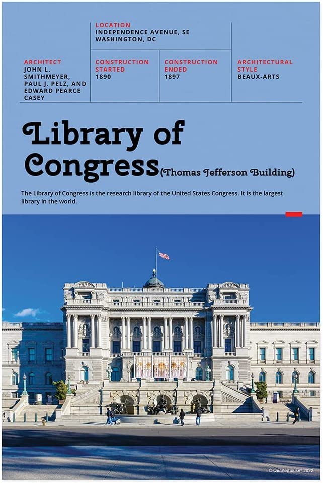 Quarterhouse Famous US Government Buildings Poster Set, Social Studies Classroom Learning Materials for K-12 Students and Teachers, Set of 7, 12 x 18 Inches, Extra Durable