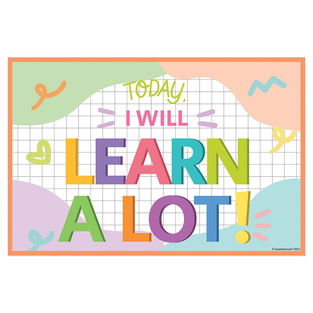 Quarterhouse 'Learn a Lot' Positive Affirmation Poster, Elementary Classroom Materials for Teachers