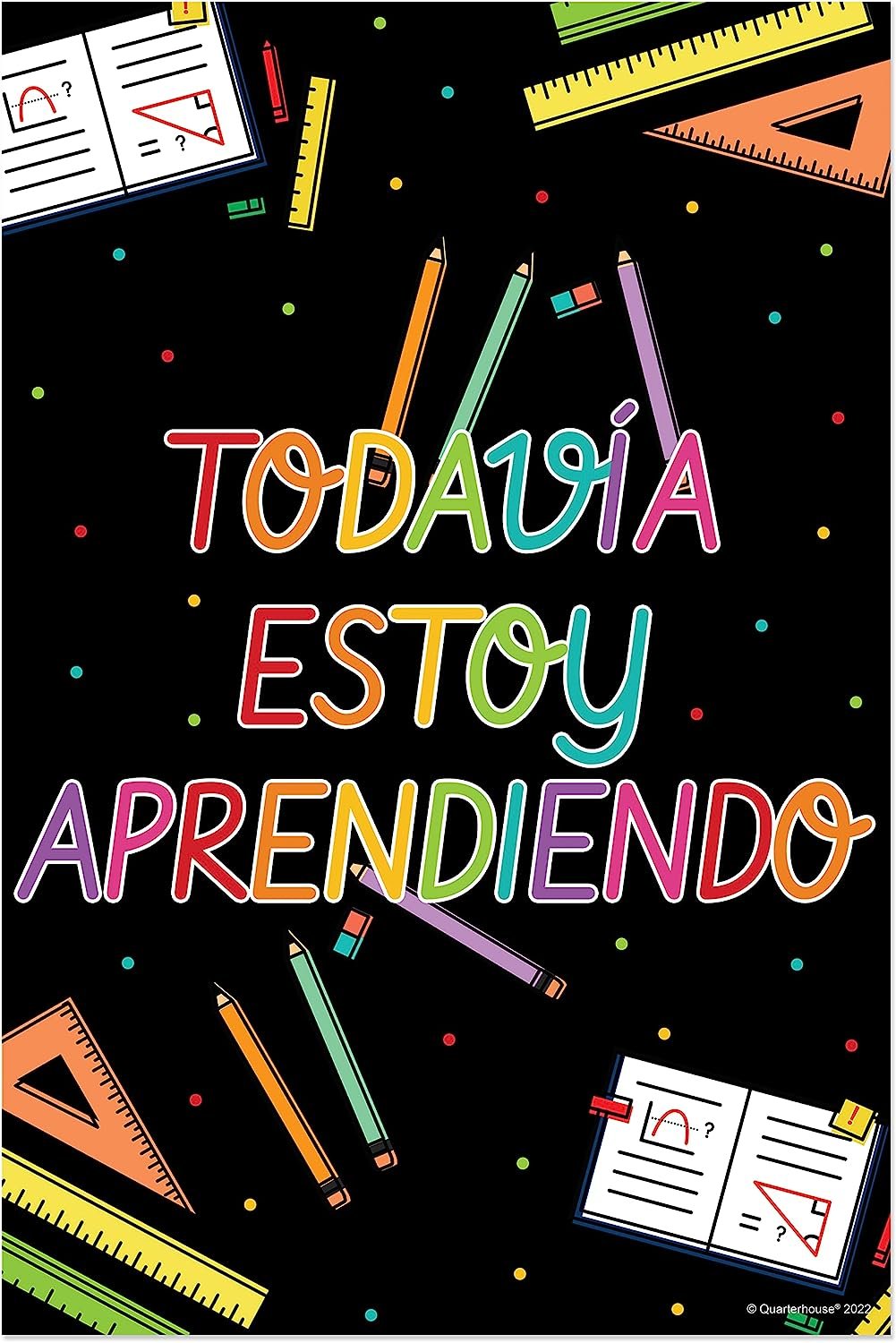 Quarterhouse Spanish Motivational (Illustrated) Poster Set, Spanish - ESL Classroom Learning Materials for K-12 Students and Teachers, Set of 10, 12 x 18 Inches, Extra Durable