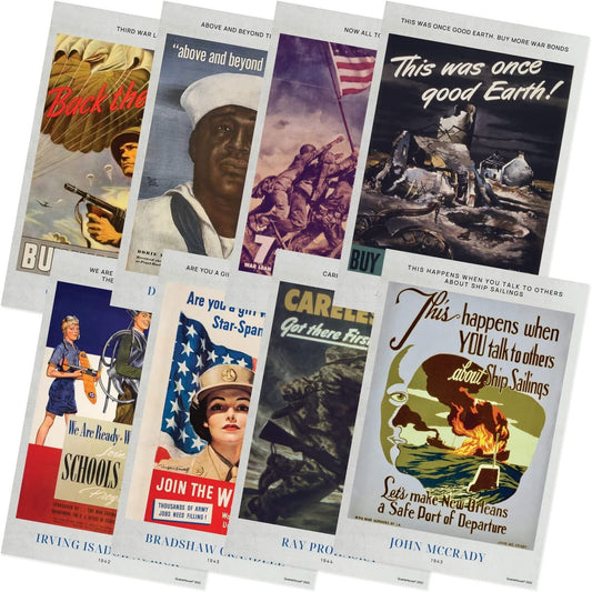 Quarterhouse WWII Posters Poster Set, Social Studies Classroom Learning Materials for K-12 Students and Teachers, Set of 8, 12 x 18 Inches, Extra Durable