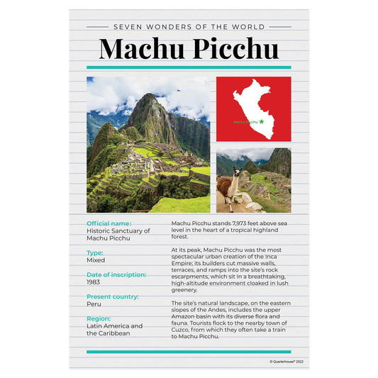 Quarterhouse 7 Wonders - Machu Picchu Poster, Social Studies Classroom Materials for Teachers