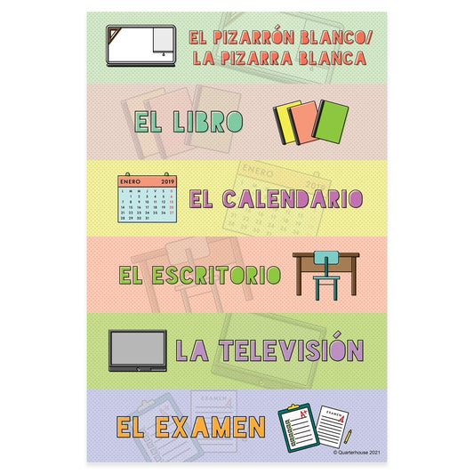 Quarterhouse Spanish Common Classroom Items (1 of 4) Poster, Spanish and ESL Classroom Materials for Teachers