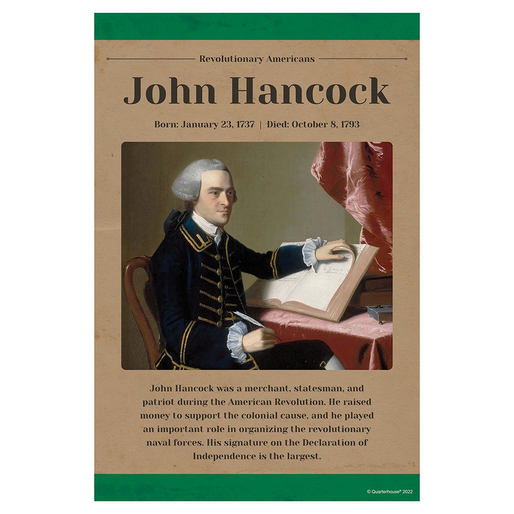 Quarterhouse John Hancock Revolutionary Americans Biographical Poster, Social Studies Classroom Materials for Teachers