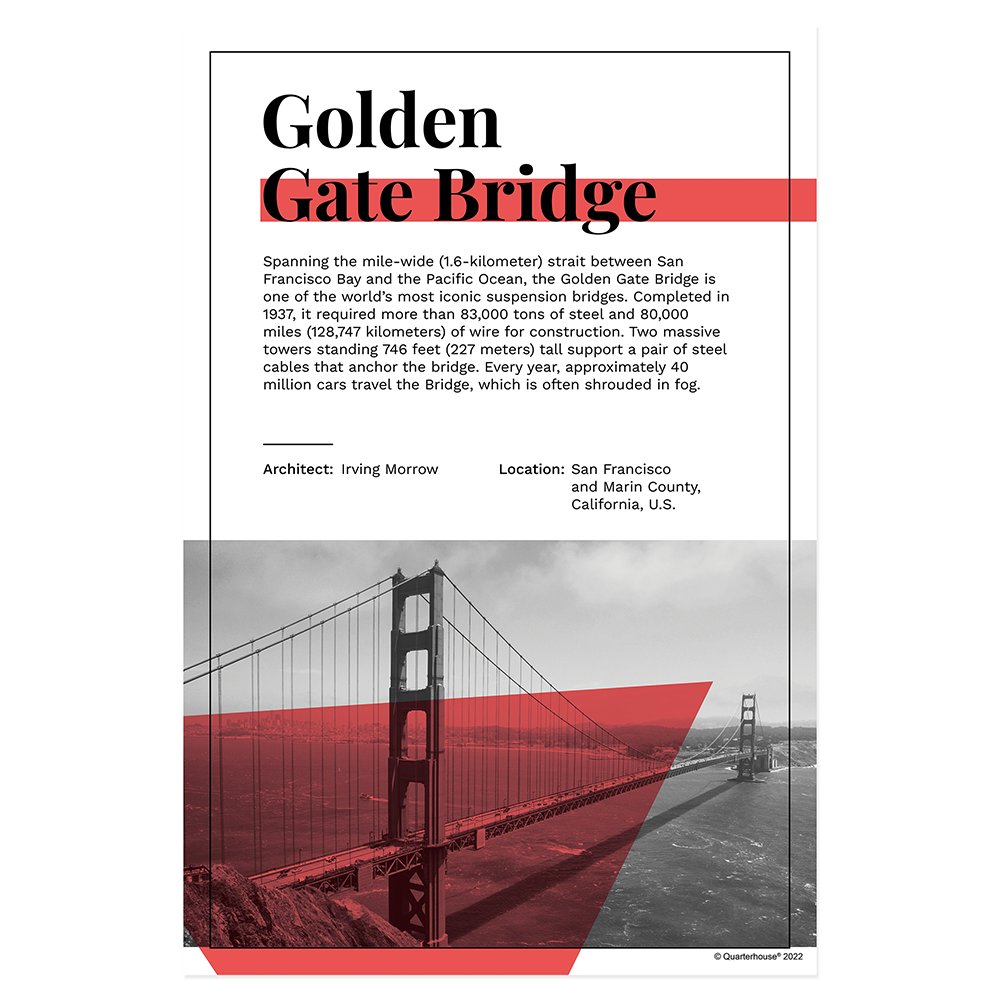 Quarterhouse American Landmarks - Golden Gate Bridge Poster, Social Studies Classroom Materials for Teachers