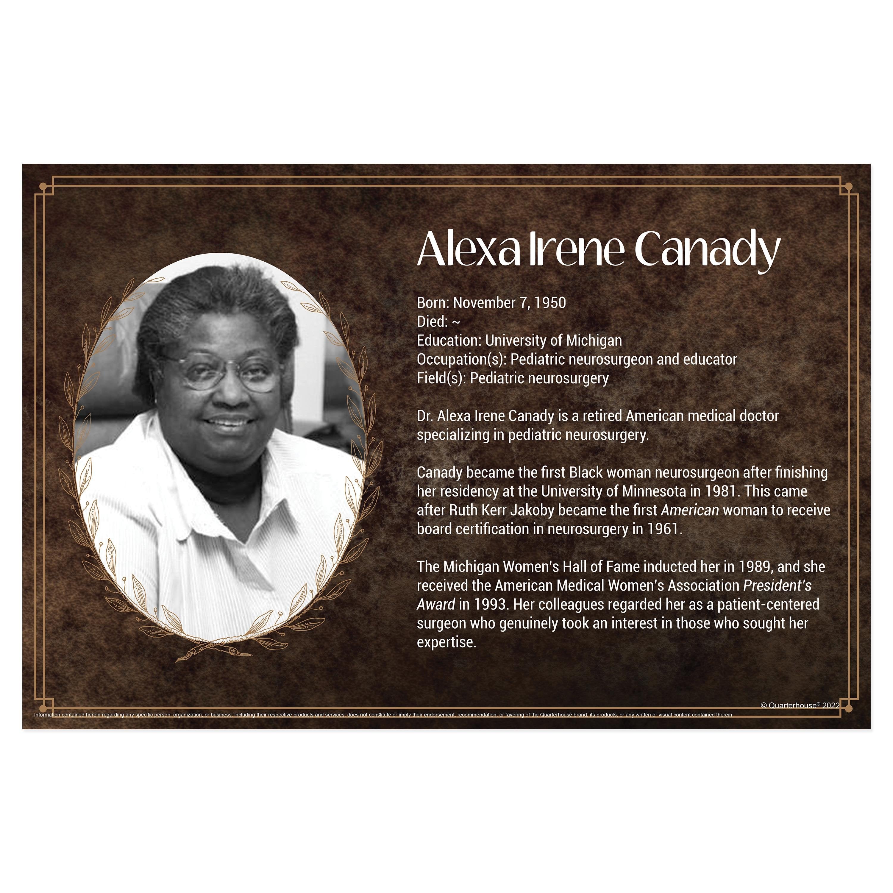 Quarterhouse Black Scientists - Alexa Irene Canady Biographical Poster ...