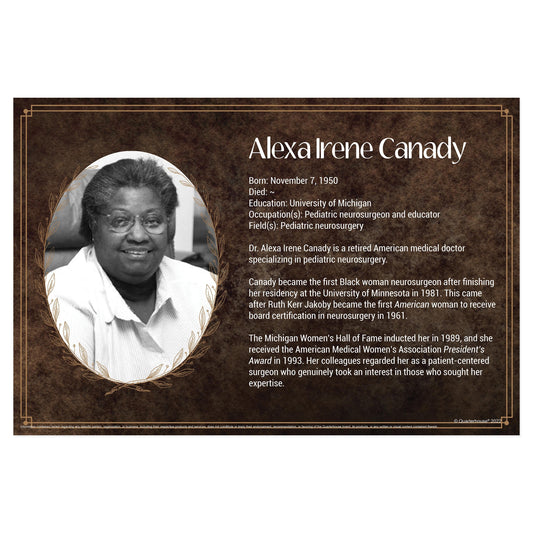 Quarterhouse Black Scientists - Alexa Irene Canady Biographical Poster, Science Classroom Materials for Teachers