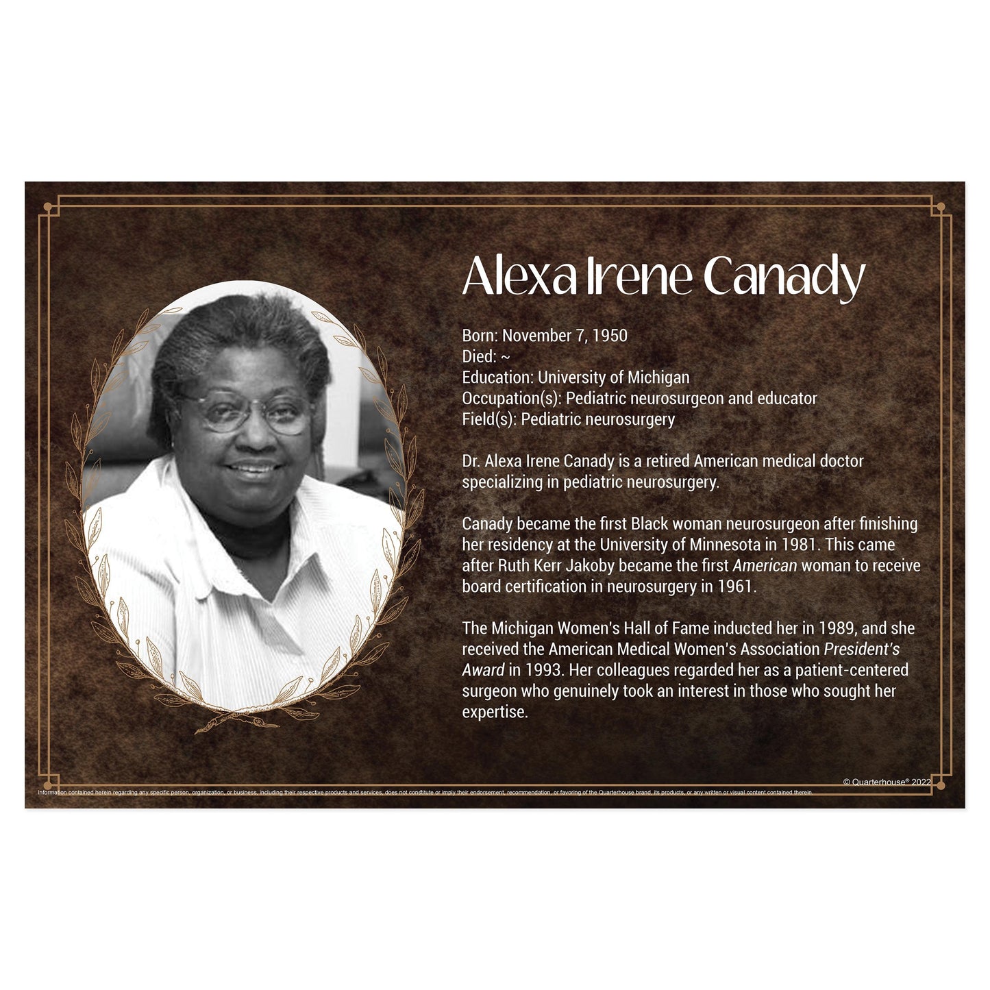 Quarterhouse Black Scientists - Alexa Irene Canady Biographical Poster, Science Classroom Materials for Teachers