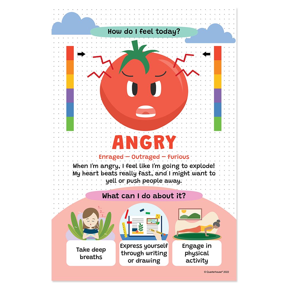 Quarterhouse Angry Feeling Scale Poster, Psychology Classroom Materials for Teachers