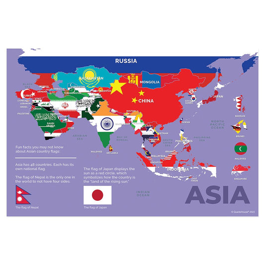 Quarterhouse Asian Flags Poster, Social Studies Classroom Materials for Teachers
