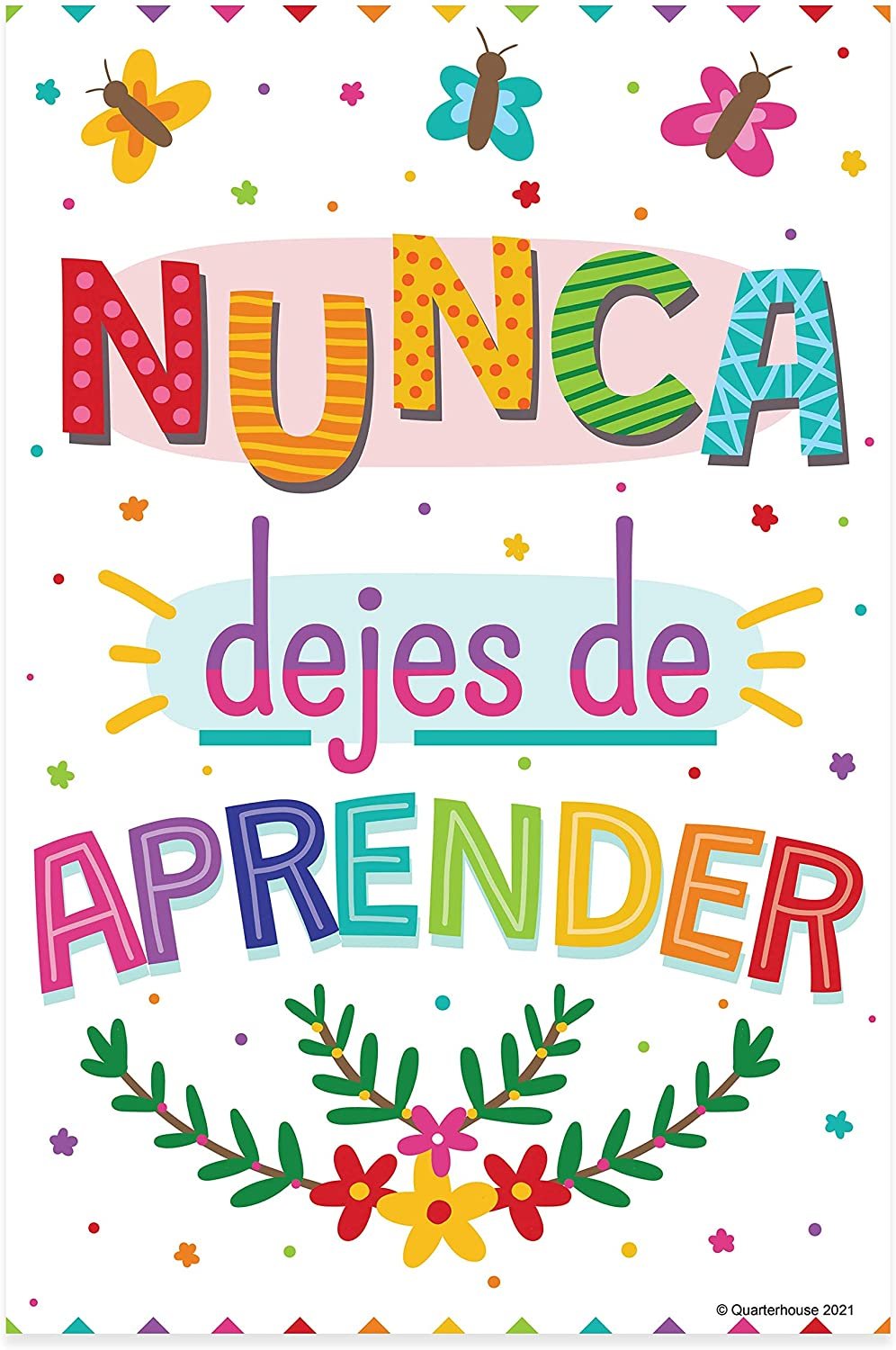 Quarterhouse Spanish Motivational (White) Poster Set, Spanish Classroom Learning Materials for K-12 Students and Teachers, Set of 12, 12 x 18 Inches, Extra Durable