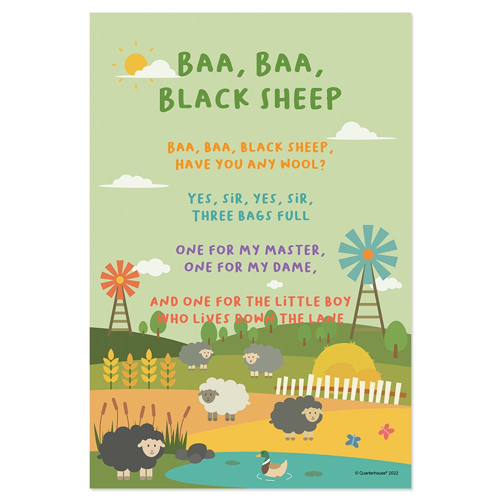 Quarterhouse Baa Baa Black Sheep Poster, Elementary Classroom Materials for Teachers