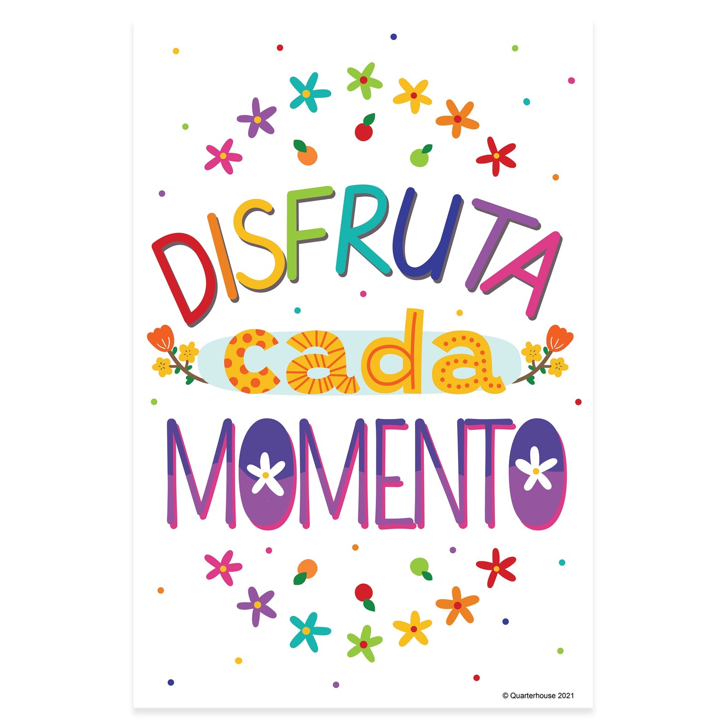 Quarterhouse 'Enjoy Every Moment' Spanish Motivational (Light-Themed) Poster, Spanish and ESL Classroom Materials for Teachers