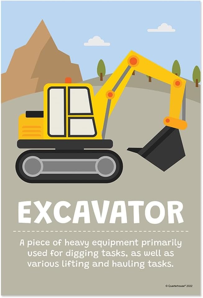 Quarterhouse Heavy Machinery Poster Set, Elementary Classroom Learning Materials for K-12 Students and Teachers, Set of 6, 12x18, Extra Durable