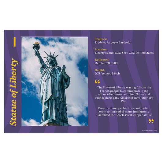 Quarterhouse Famous Statues - Statue of Liberty Poster, Social Studies Classroom Materials for Teachers