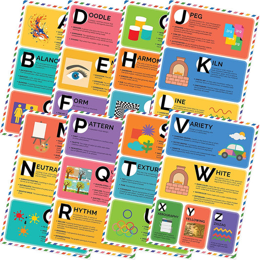 Quarterhouse Art Vocabulary Poster Set, Art Classroom Learning Materials for K-12 Students and Teachers, Set of 8, 12 x 18 Inches, Extra Durable