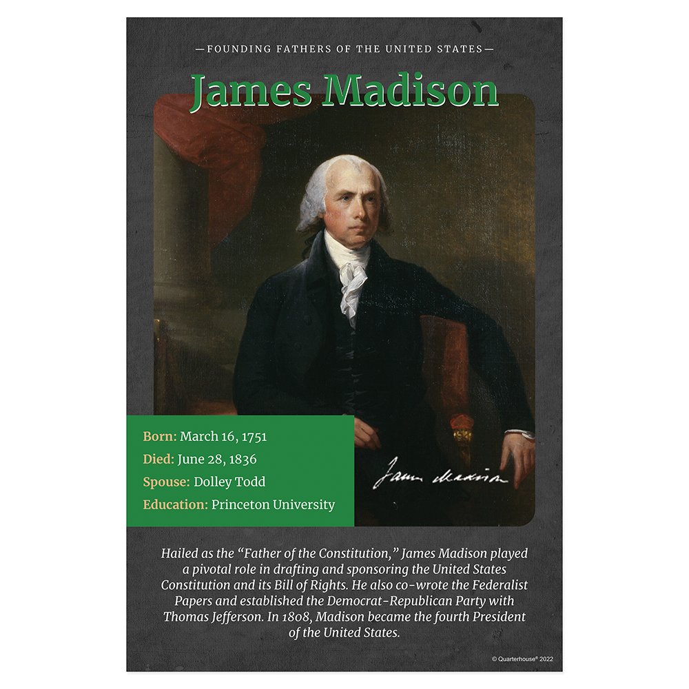 Quarterhouse Fouding Fathers - James Madison Biographical Poster, Social Studies Classroom Materials for Teachers