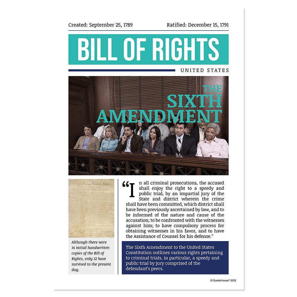 6th Amendment Sticker Quarterhouse Sixth Amendment Poster, Social Studies Classroom Material ...