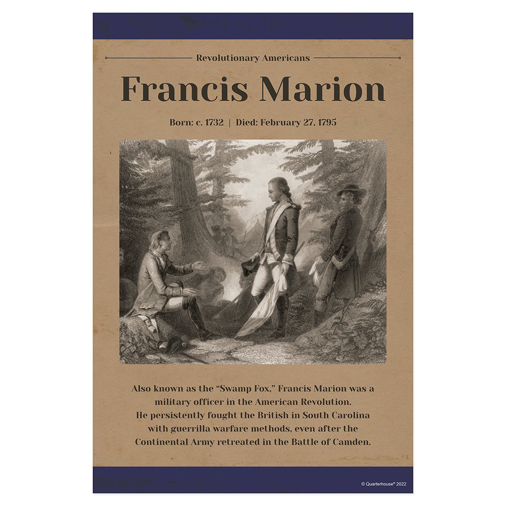 Quarterhouse Francis Marion Revolutionary Americans Biographical Poster, Social Studies Classroom Materials for Teachers
