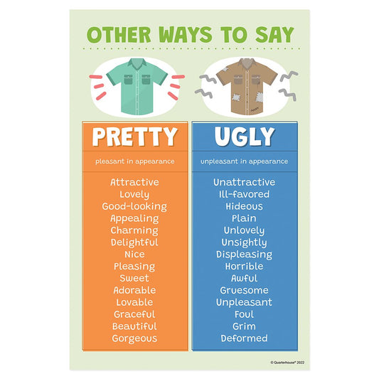 Quarterhouse Pretty vs. Ugly Synonyms Poster, English-Language Arts Classroom Materials for Teachers