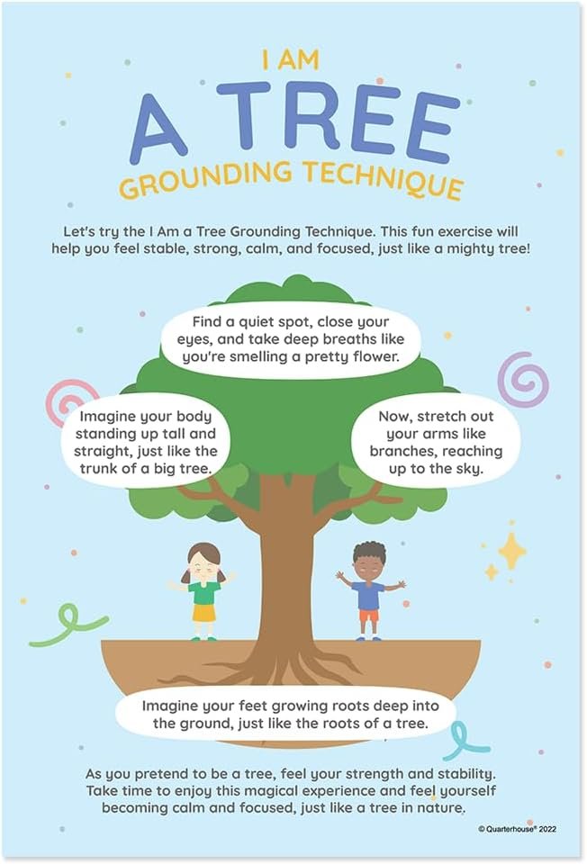 Quarterhouse Grounding Techniques Poster Set, Psychology Classroom Learning Materials for K-12 Students and Teachers, Set of 5, 12x18, Extra Durable