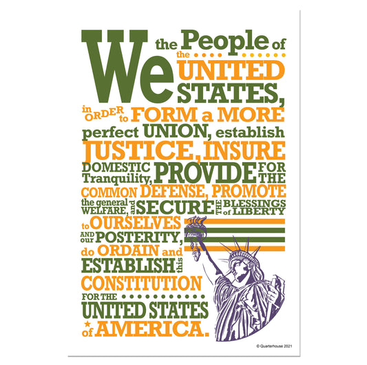 Quarterhouse Preamble to the U.S. Constitution Textual Poster, Social Studies Classroom Materials for Teachers