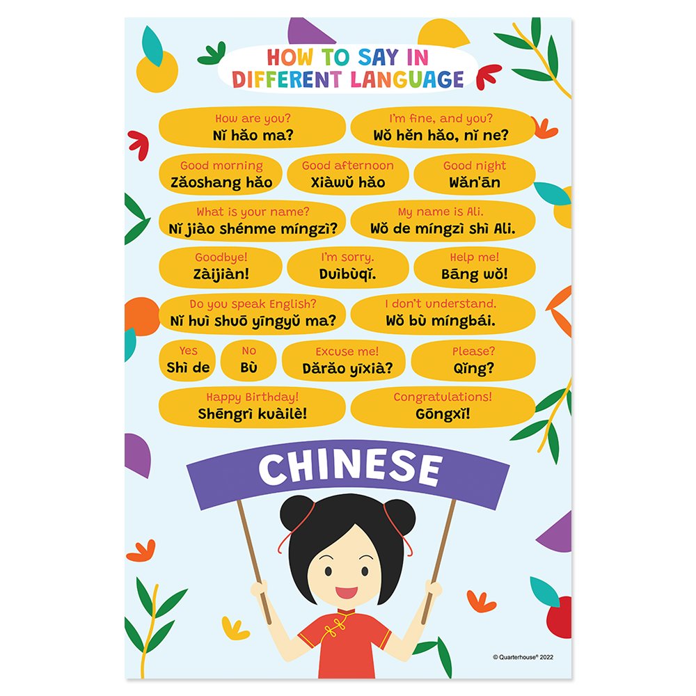 Quarterhouse How to Say in Chinese (Mandarin) Poster, Foreign Language Classroom Materials for Teachers