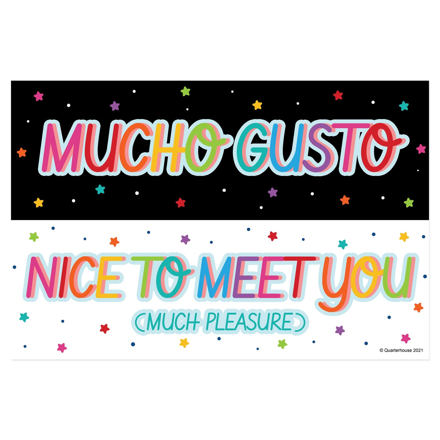 Quarterhouse Spanish Phrases - 'Mucho gusto' Poster, Spanish and ESL Classroom Materials for Teachers