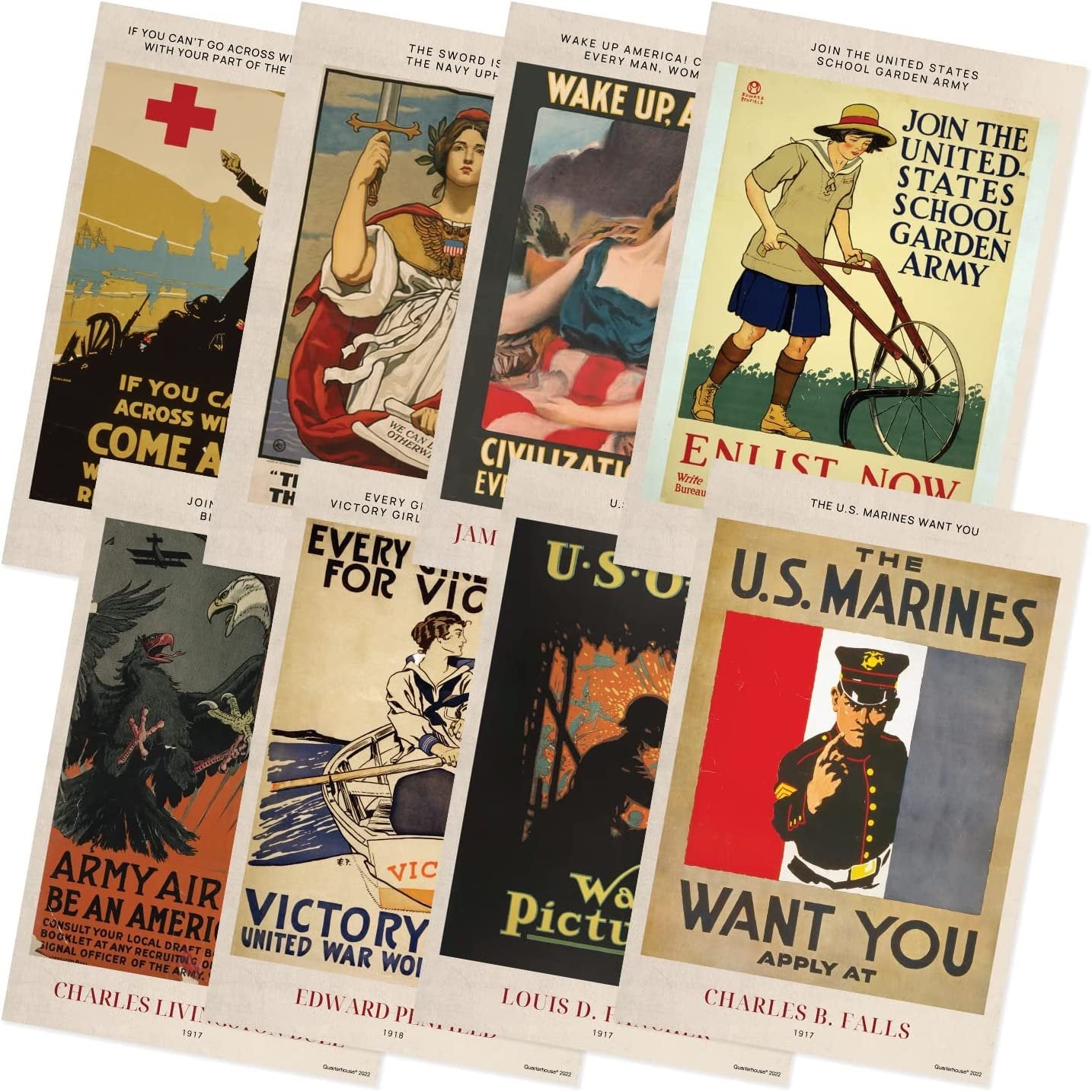 Quarterhouse WWI Posters Poster Set, Social Studies Classroom Learning Materials for K-12 Students and Teachers, Set of 8, 12 x 18 Inches, Extra Durable